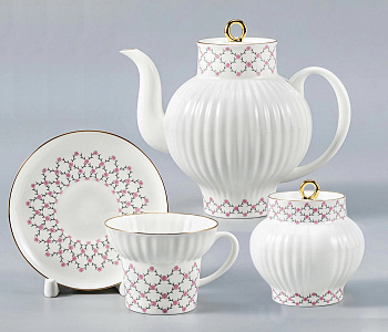 Сервиз чайный Розовая сетка 14 предметов (Волна), Императорский фарфоровый завод (ИФЗ)