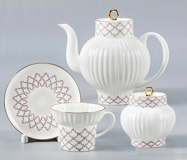 Сервиз чайный Розовая сетка 14 предметов (Волна), Императорский фарфоровый завод (ИФЗ)