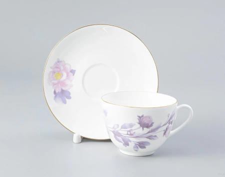 Чашка с блюдцем чайная ИФЗ Нежный пион (сиреневый) (Весенняя 2) 250 мл, Императорский фарфоровый завод 81.28781.00.1