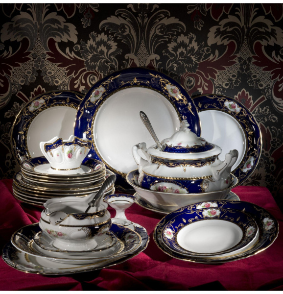 Столовый сервиз на 6 персон 25 предметов, Кобальт Роза, Соната 07162011-0440, Leander Столовый сервиз на 6 персон 25 предметов, Кобальт Роза, Соната 07162011-0440, Leander