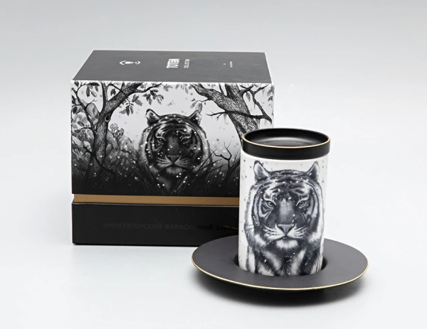 Подарочный набор бокал с блюдем и крышкой Тотем Тигр 390 мл, Императорский фарфоровый завод 81.30082.00.1