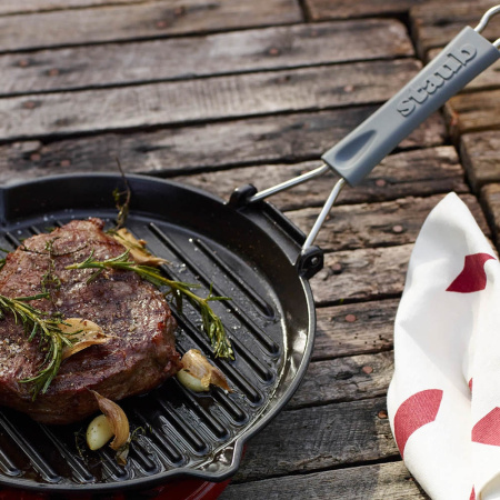 Сковорода для гриля круглая, с силиконовой ручкой, 27 см Staub, черная (1202023)