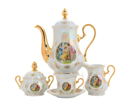 Кофейный сервиз 6 персон 15 предметов, Мадонна Перламутр, Мэри-Энн 03160714-0676, Leander